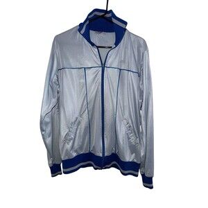 Vintage Nike Full Zip Windbreaker Track Jacket Mens X-Large Gray Blue Stripes